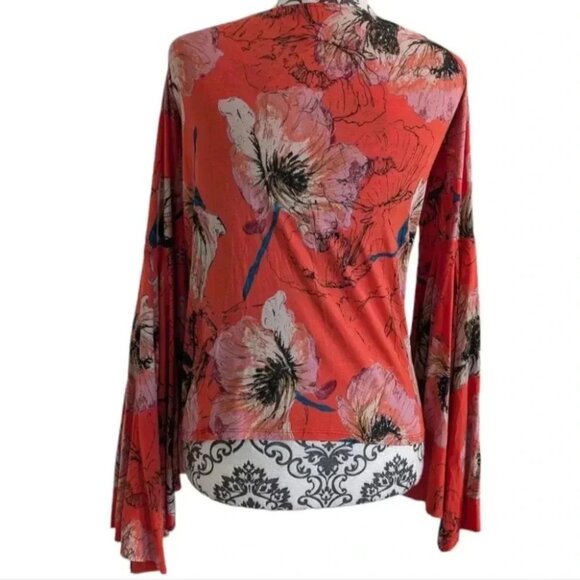 Free People We The Free Birds Of Paradise Printed Top Orange Women's size Medium - Picture 4 of 13